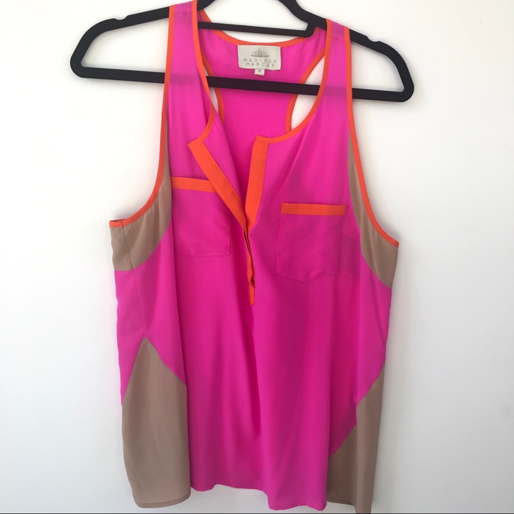 NWOT Silk Pink and Orange Sleeveless Blouse